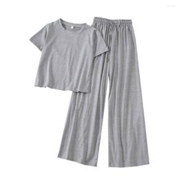 Women's Two Piece Pants 2 Pcs/Set Stylish Women T-shirt Set Wide Leg Keep Cooling Pieces Casual Lady Outfit Suit