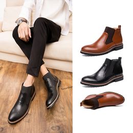 Fashion Men's Genuine Leather Ankle Boots Man Metal Pointed Toe Punk British Style Chelsea Boot Mens Casual Shoes