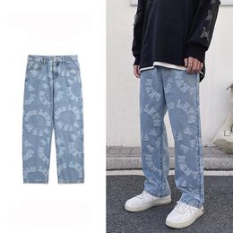 Mne's Printed Oversize Hip Hop Jeans Joggers Fashion Streetwear Baggy Denim Trousers Painted Jean Pants Loose Fit328l