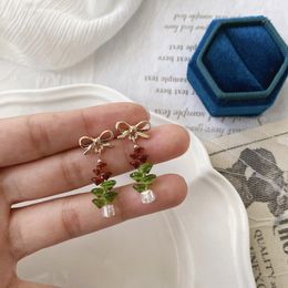 Stud Earrings Women's Elegant Bow 2023 Korean Fashion Creative Crystal Christmas Tree Ear Decoration Lady Trendy Jewellery