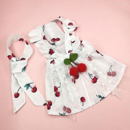 Dog Apparel 1 Set Stylish Breathable Soft Cherry Print Pet Cat Summer Dress With Necktie Supplies Wedding Skirt