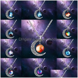 Pendant Necklaces Fashion Galaxy Planet Moon Cabochons Glass World Starry Space Moonstone Charms Necklace For Womens Choker Jewellery Dr Dhqft