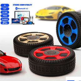 Portable Speakers New Car Tires Wheel Bluetooth Speaker With Micphone Loudspeaker Music Stereo 12 Cm Rolling Shaped Tf Card Play Drop Dhox7