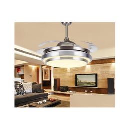 Ceiling Fans 31 8/9 Modern Chrome Round Shaped Led Fan Lights With Foldable Invisible Blades 100-240V Light Drop Delivery Lighting Ind Dhled