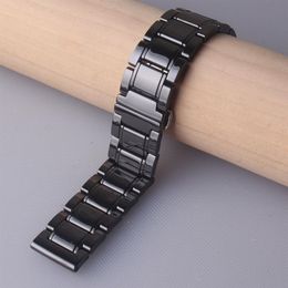 Black Polished Ceramic Watch bands strap bracelet 20mm 21mm 22mm 23mm 24mm for Wristwatch mens lady accessories quick release pin 232v