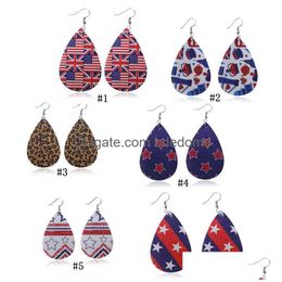 Dangle Chandelier Women Ethnic Lichee Pattern Leather Earrings For Girls American Flag Star Printing Drop Fashion Bohemian Jewellery Del Dhsja