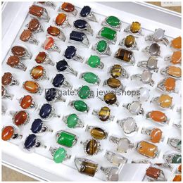 Solitaire Ring Mix Size Natural Stone Rings For Women 10 Colors Different Shapes Tiger Eye Girls Fashion Jewelry Gift Drop Delivery Dhfle