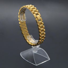 Mens Watch Link Bracelet Gold Plated Stainless Steel Strap Links Cuff Bangles Hip Hop Jewelry Gift246A