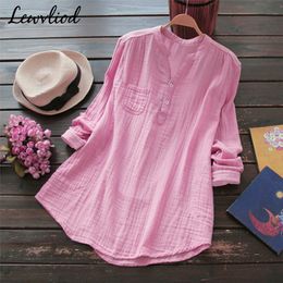 Women's Blouses Shirts Cotton Linen Womens Tops And Blouses Casual Long Sleeve V Neck Solid White Tunic Shirt Vintage Plus Size Female Spring Blouse 230915
