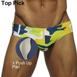 PUSH UP Men's Swim Briefs Sexy Low Waist Swimwear Men New Swimming Trunks Camouflage Swimsuits Gay Mens Swimwear Swimming Sho2415