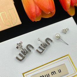 2024 Exquisite Letter Pearl Earrings Women Versatile Sparkling Diamonds Fashion Light Luxury Personalized Earrings Small and High Class Temperament Earrings