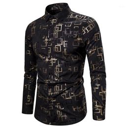 Mens Black Bronzing Button Down Dress Shirts Wedding Prom Camisa Masculina 2020 Brand Long Sleeve Nightclub Party Shirt for Men13092