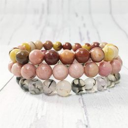 MG0308 8 mm Rhodonite Beaded Bracelet Set Natural Grand Dragon Vein Agates Bracelet Mookaite Jasper Stack Bracelet243p