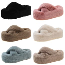 2023 Winter slippers women thick bottom warm cotton drag white black blue pink brown color6