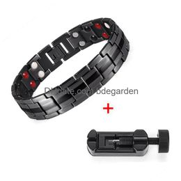 Charm Bracelets Mens Health Energy Bracelet Bangle For Male Double Row Healthy Magnetic Removable Power Therapy Magnets Jewellery Drop D Dh91Y