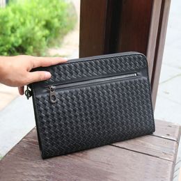 5A Men's Clutch Designer Leather Envelope Bag High-End Luxury Brand Handmade Woven Bag A4 File Package Wrist Strap Design 2023 New Black