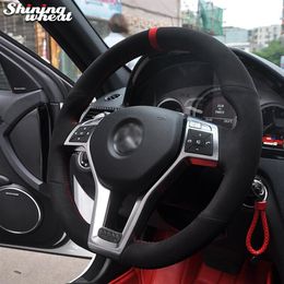 Black Suede Red Marker Car Steering Wheel Cover for Mercedes Benz A-Class 2013-2015 CLA-Class 2013 2014 C-Class 2013323w