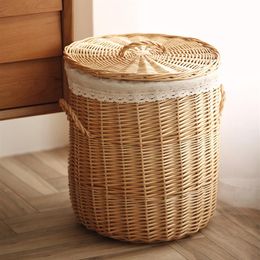 Wicker dirty basket hamper frame storage box pot shop weaving clothes T200224213S