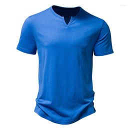 Men's T Shirts 2023 T-Shirt Cotton Men Spring Shirt Solid Color Tshirt Mandarin Collar Short Sleeve Top Summer Brand Slim Fit Tee