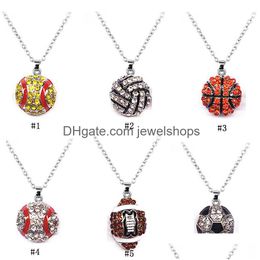 Pendant Necklaces Sports Ball Crystal Softball Baseball Basketball Football Soccer Volleyball Rugby Chains For Women Men Fashion Drop Dhigv