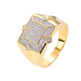 CZ Rings For Mens Geometric Hip Hop Gold Silver Plated Jewellery Iced Out Full Diamond Bling Bling Ring Hip Hop Jewelry252q