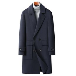 Winter Men White duck down Liner Detachable Korean Version Wool Double-sided Coat Medium-length Double Breasted Turn-down Collar Coat