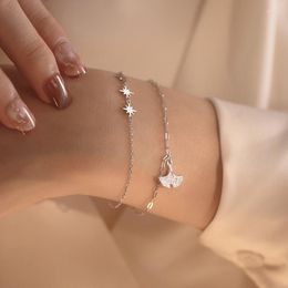 Link Bracelets Elviragirl Zircon Ginkgo Star For Women Double Layer Leaf Charm Bracelet Fashion Silver Color Jewelry Gifts