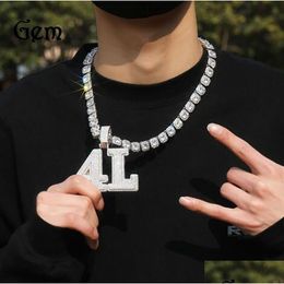 Custom Name A- Z Fl Diamond Letters Pendant Necklace For Men Women Gifts Icy Cubic Zirconia Hip Hop Jewellery Drop Delivery