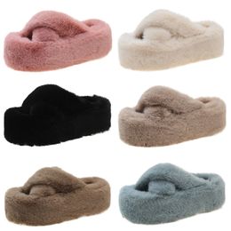 Thick bottom fur household cotton slippers women blue pink white blue black outdoor scuffs winter color 6 warm