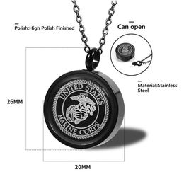 Pendant Necklaces Stainless Steel American Soldier Usn Us Navy Round Cremation United States Marine Corps Military Opening Ash Necklac Dh9Ql