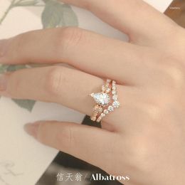 Jewelry Pouches Synthetic Moissanite Rose Gold Diamond Ring Refers To The Pear-shaped Female With Fresh Water Drops