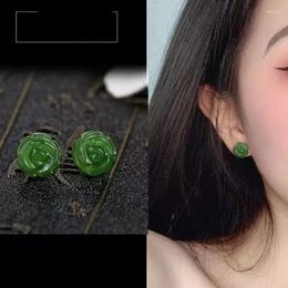 Stud Earrings PANJBJ 925 Sterling Silver Rose An Jade Earring For Women Girl Ethnic Style Versatile Temperament Jewellery Gift Drop