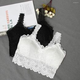 Camisoles & Tanks Women Black White Sexy Tank Tops Lace Floral Crochet Padded Bra Cotton V-Neck Vest Casual