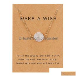 Pendant Necklaces 8 Colours Luxury Druzy Necklace For Women Round Natural Stone Gold Chains Fashion Make A Wish Card Jewellery Gift Drop Dhshv