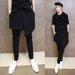 Whole-Hip Hop Fashion Dance Pants For Men Black Drop Crotch Skirt Skinny Harem Pants Trousers338S