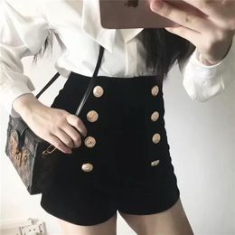 New design fashion women's sexy high waist velvet gold Colour buttons double breasted shorts boot cut short pants SMLXL282W