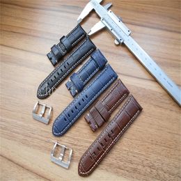 Watchpart watchband handmade Genuine Leather Watch Strap with Pin Buckle Fit PAM watch in 24mm Black Brown Blue mens watches248a