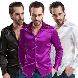 Men's Performance Shirt Faux Silk Slim Long Sleeve Shirts Mercerized Multi Colour Party Shirt Banquet Costume oversized250c