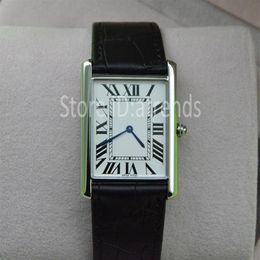 Super Thin Series Top Fashion Quartz Watch Men Women Silver Dial Black Leather Strap Wristwatch Classic Rectangle Design Dress Clo223g