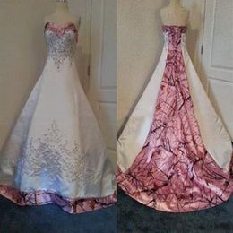 Vintage rosa camo vestidos de casamento querida gótico rendas espartilho superior renda frisado bordado país vestido de noiva mais size2732