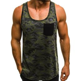 New Mens Muscle Sleeveless Tank Top Man Workout Camo Slim Fit Tee Bodybuilding Sportswear Casual Fitness Vests Summer Tops Male252G