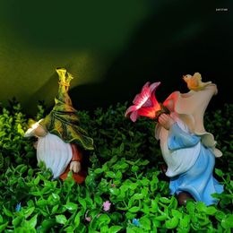 Garden Decorations Resin Dwarf Statue Trumpet Flower Led Light Outdoor Elf Glowing Gnomes Gnome For Indoor Decoration