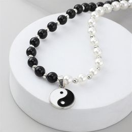 Necklaces For Women Tide Hip-hop Personality And White Pearl Pendant Yin Yang Tai Chi Bagua Necklace Chain Chokers262Z