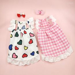 Dog Apparel Pet Clothes Hearts Plaid Suspender Dress For Dogs Clothing Cat Small Cute Thin Ssummer Girl Pink Chihuahua Products 2023