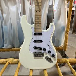 ST Electric Guitar Cream White Colour Solid Body Maple Fingerboard Big Headstock High Quality Guitarra Free Shipping
