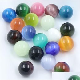 Loose Gemstones 20Mm Cats Eye Colorf Round Ball Bead Charm Healing Gemstone Set Diy Fashion Jewelry Drop Delivery Dhgarden Dhkfb