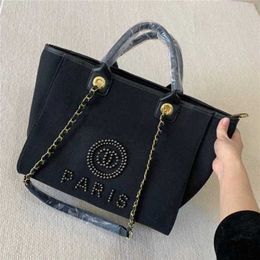 Women Luxury Label Pearl Beach Ch Canvas Evening Bag Classic Big Handbags Designers Ladies Backpack Portable Large Capacity D14u code 57