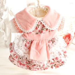 Dog Apparel Lapel Tutu Skirt Clothes Kawaii Floral Lolita Dress Small Dogs Clothing Cat Winter Fleece Costume Princess Style Pet Items