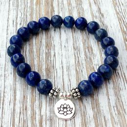 SN1039 Genuine Lapis Lazuli Bracelet Natural Stone Bead Men's Bracelet Throat Chakra Spiritual Yogi Gift 271a