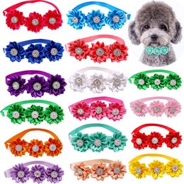 Dog Apparel 15PCS Bow Tie Flower Collar Diamod Accessories Small Dogs Cat Puppy Bowtie Bowties Pet Supplies 230914